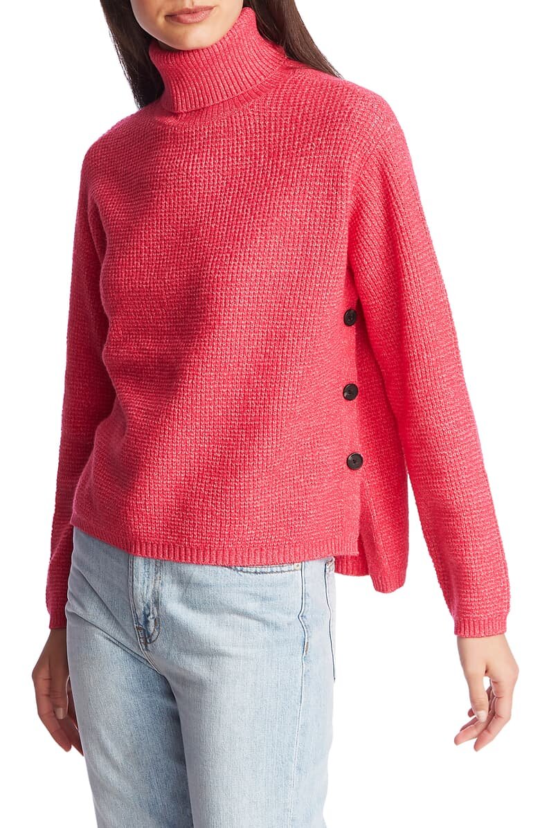 1. State Side Button Waffle Weave Turtleneck Sweater