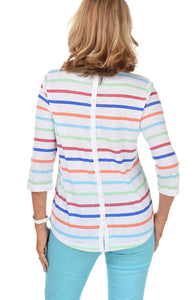 French Dressing Jeans (FDJ) Colorful Stripe Top With Back Button Detail