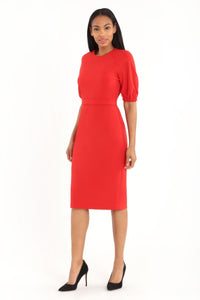 Maggy London (Virginia Midi) Puff Sleeve Stretch Crepe Sheath Dress