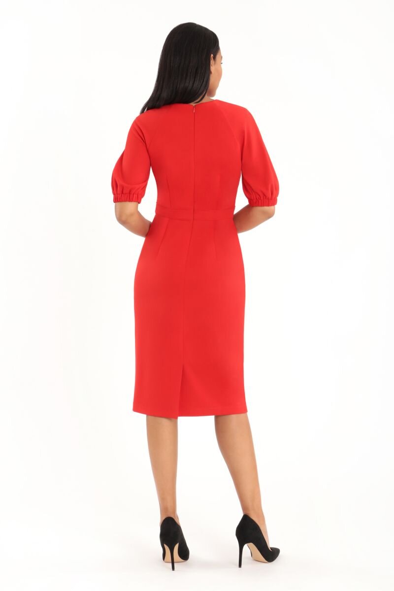 Maggy London (Virginia Midi) Puff Sleeve Stretch Crepe Sheath Dress