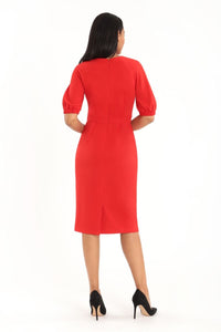 Maggy London (Virginia Midi) Puff Sleeve Stretch Crepe Sheath Dress