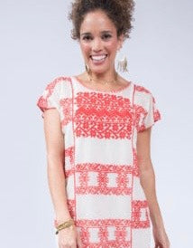 Uncle Frank Aztec Natural/Red Short Sleeve Dress